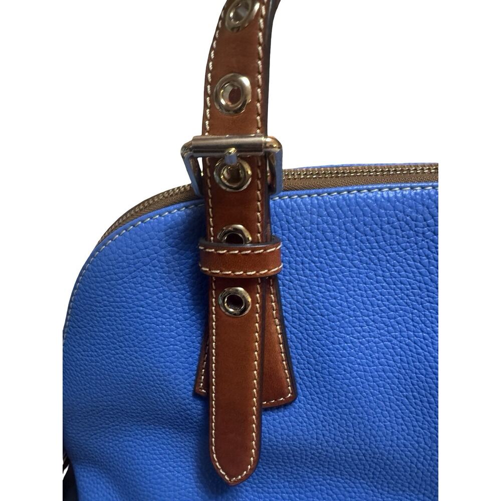 Dooney & Bourke Audrey Large Satchel Blue Pebble Leather Brown Trim Shoulder Bag - Picture 2 of 10